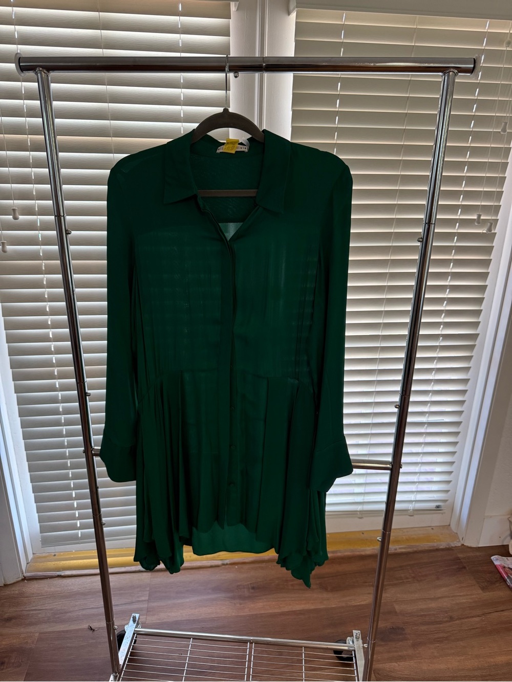 Women's Emerald Green Button-Front Tunic Blouse Dress